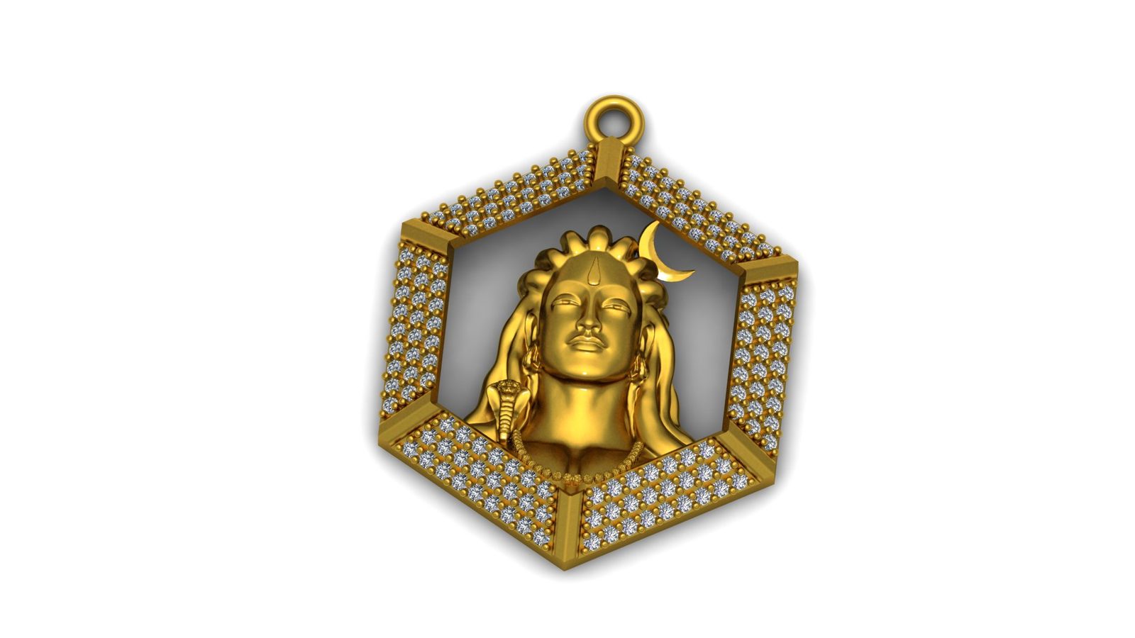 Premium Gold Diamond Adiyogi Shiva Hexagon Pendant 3D STL Model Available 171026