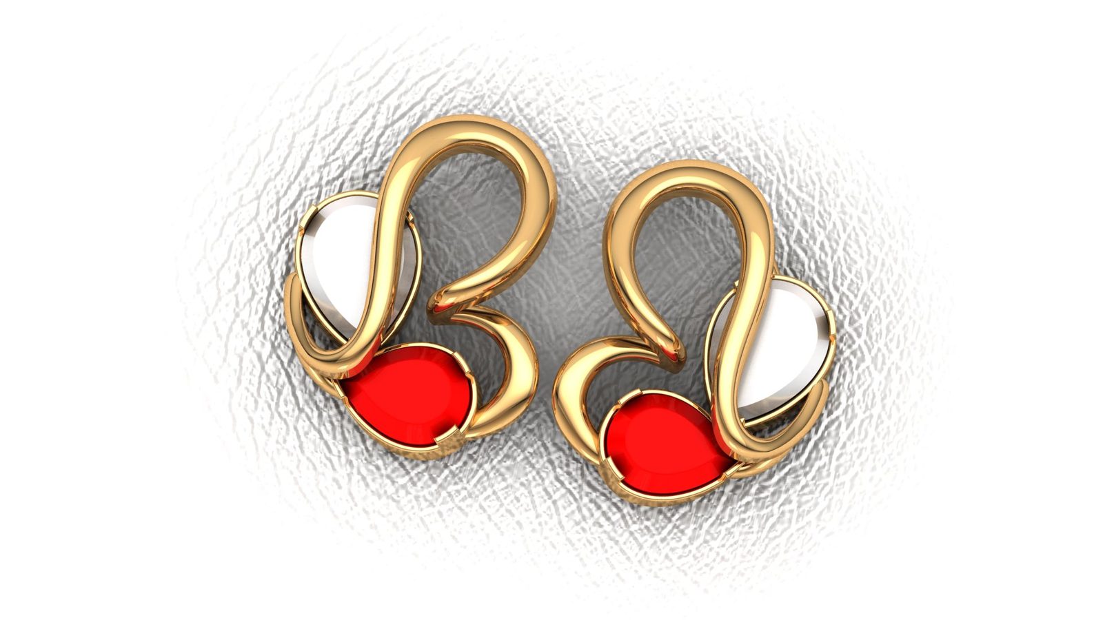 Premium Gold Twist Loop Earrings with Ruby Pink Enamel 3D STL Model Available 171026