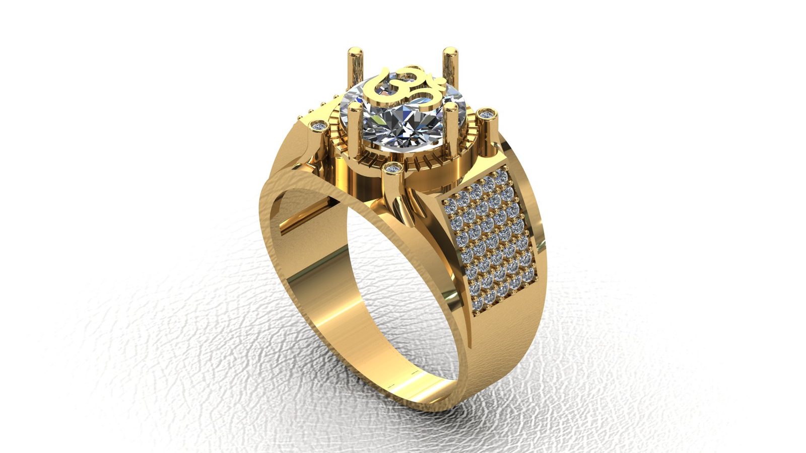 Royal Om Maharaja 3D Gold Diamond Ring 171026 – 3D STL Model Available