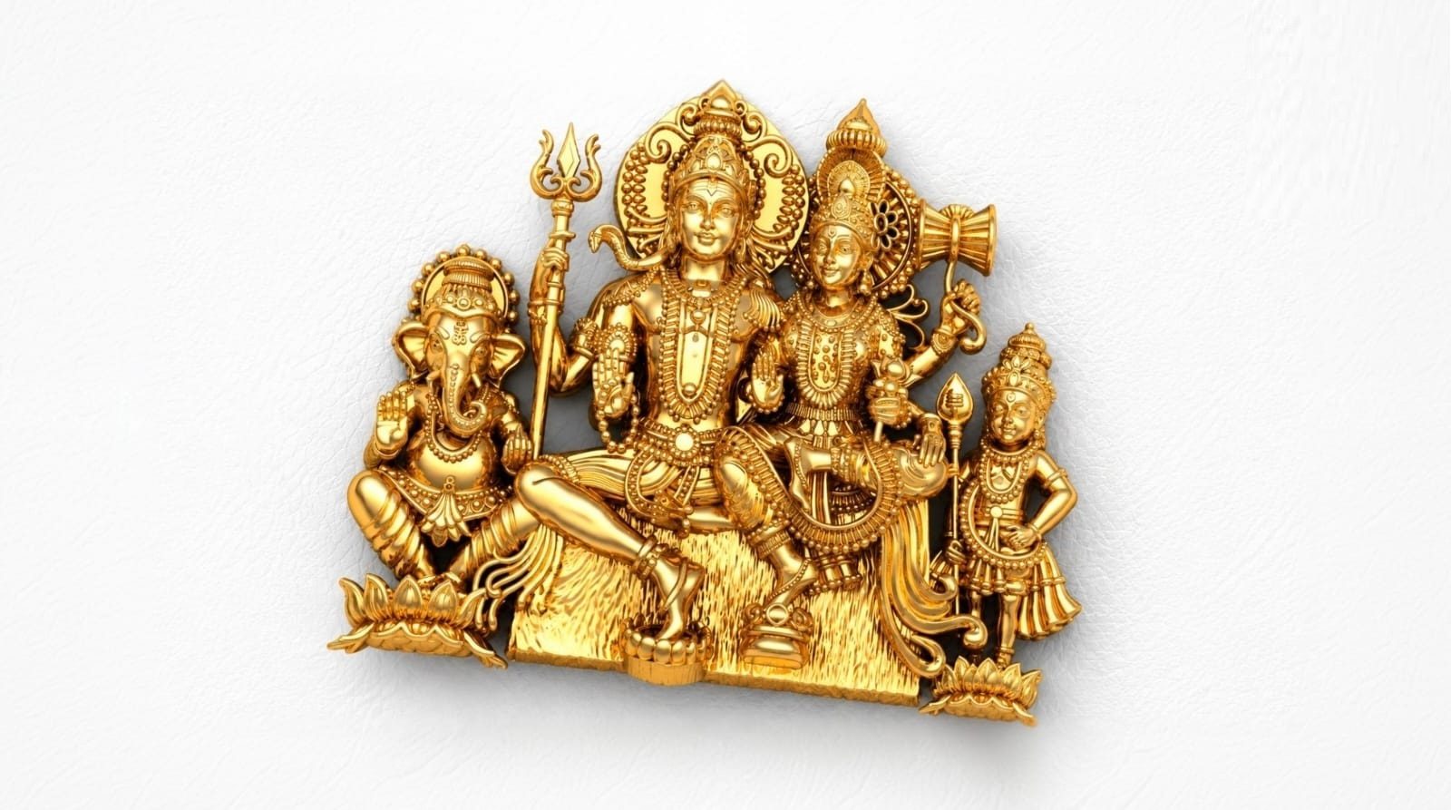 Divine Kailash Family Gold Temple Pendant Antique Gold Mahadev Parivar 3D CAD Model 171026